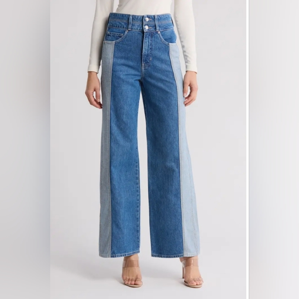 Two-Tone Wide Leg Blue Jeans